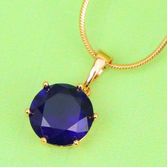"Elegant Rose Gold Round Blue Stone Pendant for Women, XPPT1747 - Picture 1 of 13